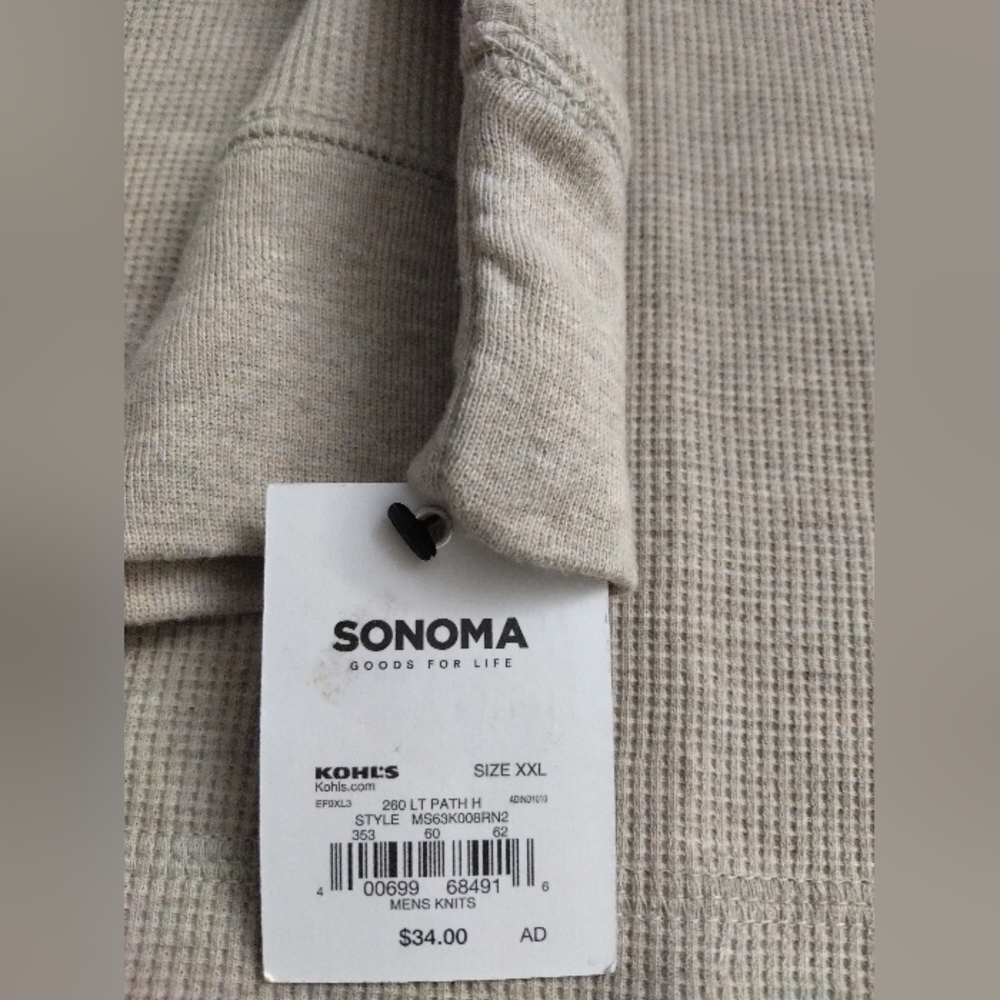 Sonoma Men's Beige Waffle Knit Long Sleeve Top XXL - Picture 3 of 5
